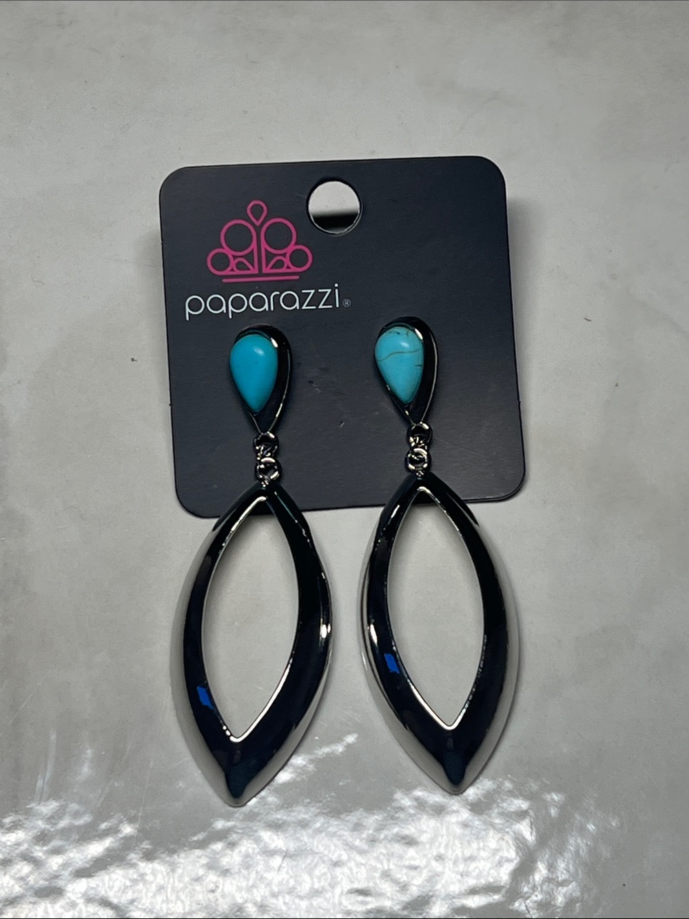 Paparazzi Turquoise Teardrop and Silver Open Marquise Drop Earrings